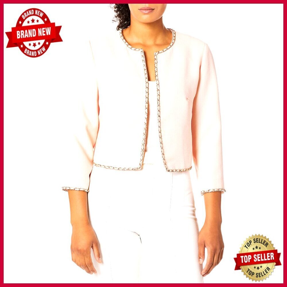 Lightweight Tweed Blazer with Chain Detail, 3/4 Sleeve, Regular Fit